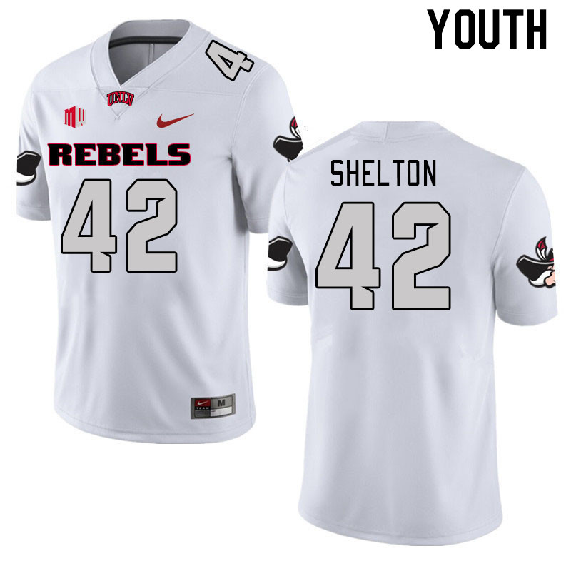 Youth #42 Elijah Shelton UNLV Rebels 2023 College Football Jerseys Stitched-White - Click Image to Close